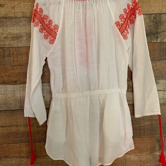 J. Crew white shorts romper orange embroidery long sleeve size‎ small - Picture 11 of 13